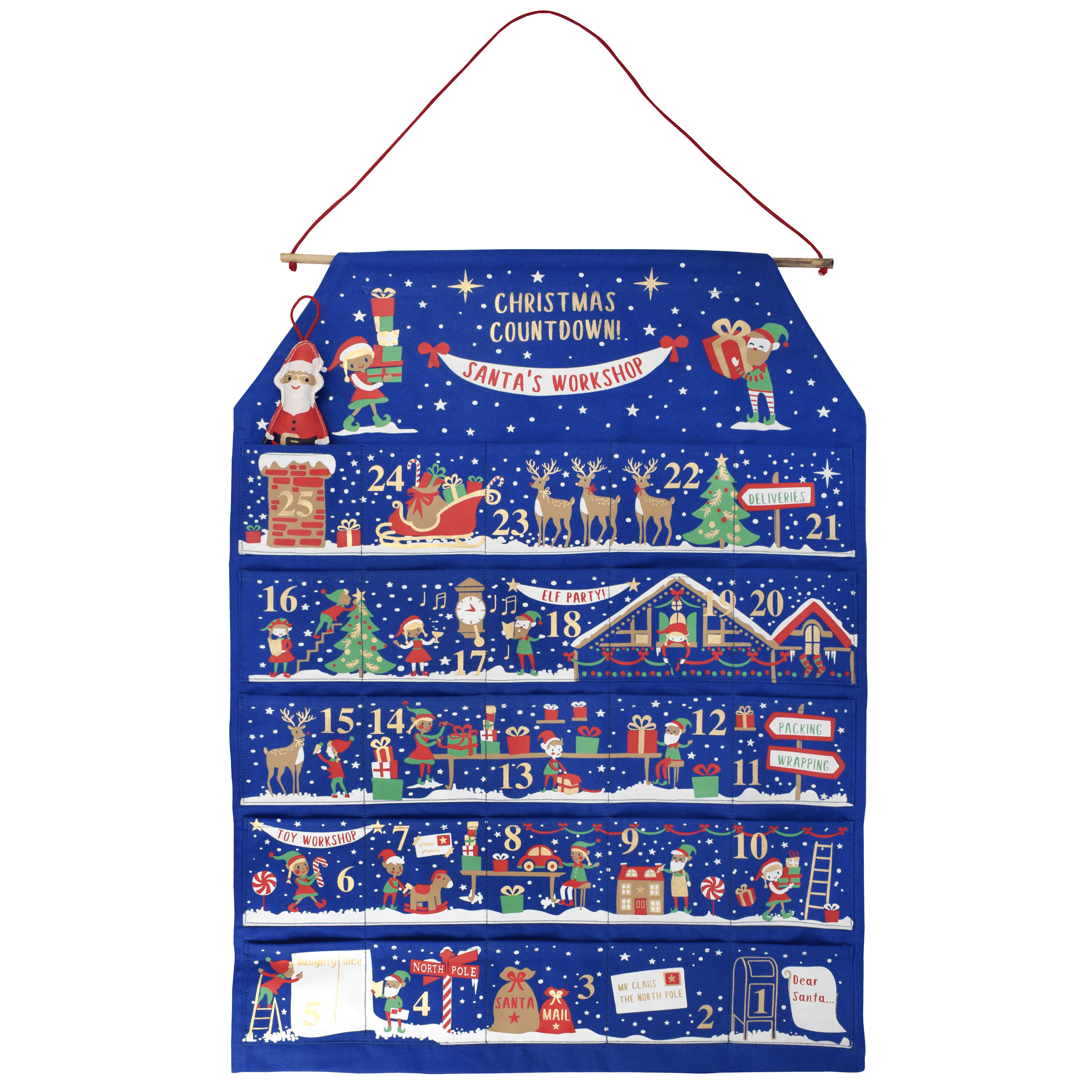 Vivid XMAS Canvas Advent Calendar by Pictura featuring numbered pockets and festive holiday design for counting down to Christmas.